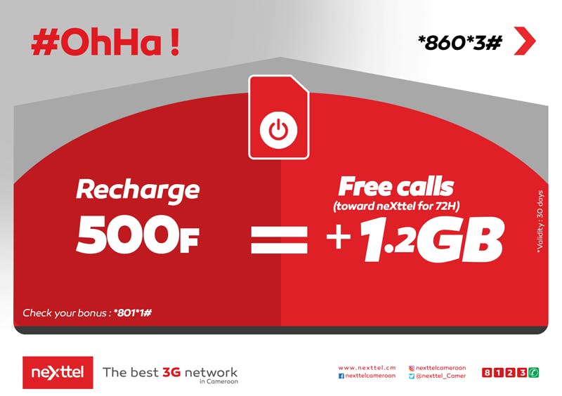 NeXttel ohHa: Get 1.2 GB and free calls at only 500frs (30 days)